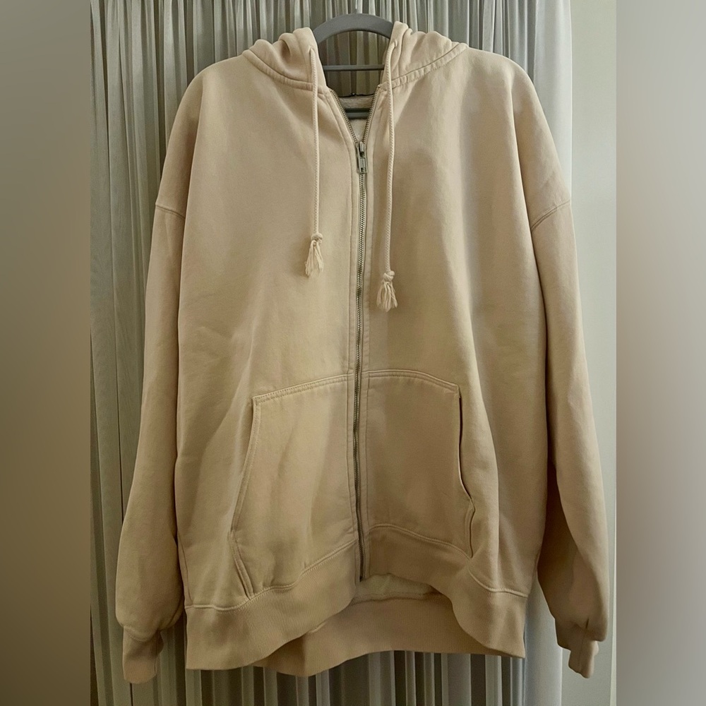 BRANDY MELVILLE John Galt Christy Hoodie Oversized Full-Zip Jacket Pale Pink